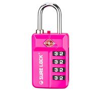 Sure Lock TSA Approved 4-Digit Resettable Combination Luggage Locks with Open Alert, Easy-Read Dials - for Luggage, School Lockers, Gym, Office, Toolbox & Security Cases (Pink 1 Pack)