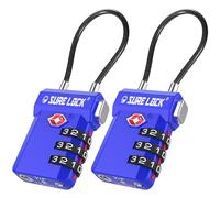 SURE LOCK TSA Approved Luggage Locks with Open Alert Indicator, 3 Digit Combination Cable Travel Lock for Suitcase, Backpack, Gym Locker, Toolbox, Carry On & Travel Bag, SKY BLUE 2 PACK, OneSize