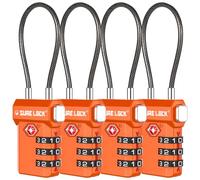 SURE LOCK TSA Approved Luggage Locks with Open Alert Indicator, 3 Digit Combination Cable Travel Lock for Suitcase, Backpack, Gym Locker, Toolbox, Carry On & Travel Bag, ORANGE 4 PACK, OneSize, Modern