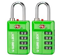 SURE LOCK TSA Approved Travel Luggage Locks, Open Alert Combination Lock for School Office & Gym Locker,Toolbox, Pelican Case,Easy Read Dials- 1, 2 & 4 Pack (1, Green 2 Pack)