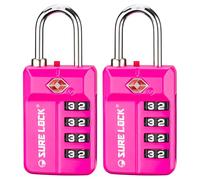 SURE LOCK TSA Compatible Travel Luggage Locks, Inspection Indicator, Easy Read Dials- 1, 2 & 4 Pack (Pink 2 Pack)