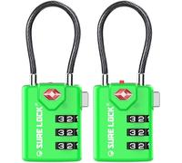 SURE LOCK TSA Compatible Travel Luggage Locks, Inspection Indicator, Easy Read Dials TSA Approved with Zinc Alloy, Green 2 Pack, Earnest