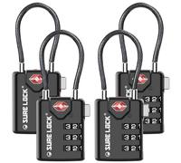 SURE LOCK TSA Compatible Travel Luggage Locks, Inspection Indicator, Easy Read Dials TSA Approved with Zinc Alloy, Black 4 Pack, Earnest