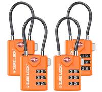 SURE LOCK TSA Compatible Travel Luggage Locks, Inspection Indicator, Easy Read Dials TSA Approved with Zinc Alloy, Orange 4 Pack, 4pack, Earnest