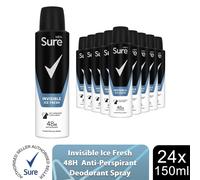 Sure Men 48H Protection Anti-Perspirant Deo Invisible Ice Fresh 150ml, 24 Pack