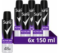 Men Active Dry Anti-perspirant Deodorant Aerosol 48h protection anti-perspirant deodorant spray for effective sweat and odour protection 6x 150 ml