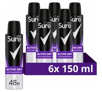 Sure Men Active Dry Anti-perspirant Deodorant Aerosol 48h protection antiperspirant deodorant spray for effective sweat and odour protection 6x 150 ml