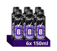 Men Active Dry Anti-perspirant Deodorant Aerosol 48h protection anti-perspirant deodorant spray for effective sweat and odour protection 6x 150 ml