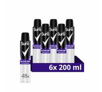 Sure Men Active Dry Deodorant Body Spray Antiperspirant with MotionSense technology for 48 hour protection against sweat and odour 200 ml, Pack of 6