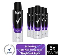 Sure Men Anti Perspirant 48H Protection Active Dry Deodorant, 6 Pack, 150ml