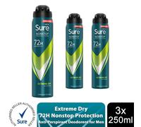 Men 'Antiperspirant' 72H Protection Extreme Dry Deodorant, 3x250ml Sure White One Size