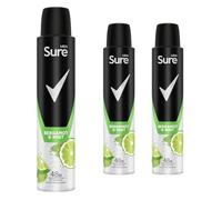 Sure Men Anti Perspirant Deodorant Bergamot & Mint, Pack of 3, Alcohol Free Deodorant Spray for Men with energising scent Provides 48-Hour Odour Control, 200ml