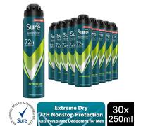Sure Men Antiperspirant Deodorant Extreme Dry 72H NonStop Protection 250ml, 30Pk