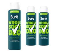 Sure Men Deodorant Spray Active Fresh, Pack of 3, Whole Body Deodorant for Men Aluminium Free Deo Spray with Herbal Citrus and Woody Scent Provides 72-Hour Odour Control, 150 ml