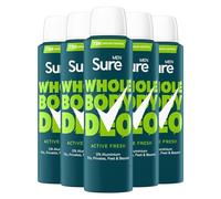 Sure Men Deodorant Spray Active Fresh, Pack of 5, Whole Body Deodorant for Men Aluminium Free Deo Spray with Herbal Citrus and Woody Scent Provides 72-Hour Odour Control, 150 ml