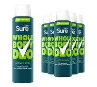 Sure Men Deodorant Spray Active Fresh, Pack of 6, Whole Body Deodorant for Men Aluminium Free Deo Spray with Herbal Citrus and Woody Scent Provides 72-Hour Odour Control, 150 ml