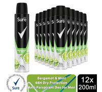 Sure Men Bergamot & Mint Anti-Perspirant Aerosol Men's Deodorant Spray for 48-hour sweat and odour protection 200 ml