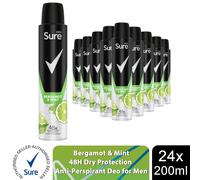 Sure Men Bergamot & Mint Anti-Perspirant Aerosol Men's Deodorant Spray for 48-hour sweat and odour protection 200 ml