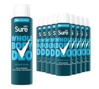 Sure Men Deodorant Spray Ocean Rush, Pack of 12, Whole Body Deodorant for Men Aluminium Free Deo Spray with Herbal and Woody Scent Provides 72-Hour Odour Control, 150 ml