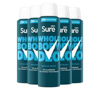 Sure Men Deodorant Spray Ocean Rush, Pack of 5, Whole Body Deodorant for Men Aluminium Free Deo Spray with Herbal and Woody Scent Provides 72-Hour Odour Control, 150 ml