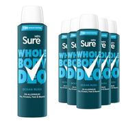 Sure Men Deodorant Spray Ocean Rush, Pack of 6, Whole Body Deodorant for Men Aluminium Free Deo Spray with Herbal and Woody Scent Provides 72-Hour Odour Control, 150 ml