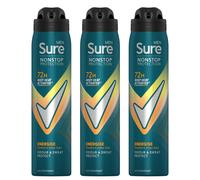Sure Men Energise Deodorant Spray - 72H Nonstop Protection, Alcohol-Free, Mandarin & Amber, 3x250ml (64772712)