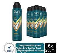 Sure Men Energise Deodorant Spray with 72H Nonstop Protection 250ml, 6 Pack