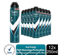 Sure Men Invisible Antiperspirant Deodorant Ice Fresh 72H Protection 250ml, 12Pk