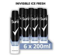 Sure Men Invisible Ice Fresh Anti Perspirant Aerosol Spray Deodorant Pack6x200ml