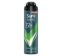 Sure Men Nonstop Protection Quantum Dry Anti-Perspirant Aerosol Men's Deodorant Spray with Body Heat Activated technology and a citrusy & woody scent for 72 hour odour and sweat protection 6x 150 ml