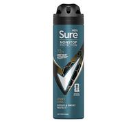 Sure Men Nonstop Protection Sport Cool Deodorant Body Spray Antiperspirant with a mint and citrus scent & body heat activated technology for 72 hour odour and sweat protection 150 ml