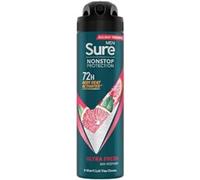 Sure Men Nonstop Protection Ultra Fresh Deodorant Body Spray Antiperspirant with a fruity scent & body heat activated technology for 72 hour odour and sweat protection 150 ml, Pack of 6