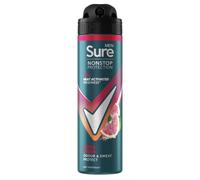 Sure Men Nonstop Protection Ultra Fresh Deodorant Body Spray Antiperspirant with a fruity scent & body heat activated technology for 72 hour odour and sweat protection 150 ml, Pack of 6