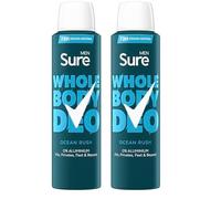 Sure Men Ocean Rush Whole Body Deodorant Men's Deodorant Spray with a herbal & woody fragrance for 72 hour odour control 150 ml (Pack of 2)