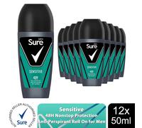 Sure Men Sensitive Antiperspirant Roll On 48H Sweat & Odour Protection, 3x50ml