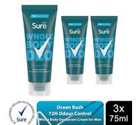 Sure Men Active Fresh Whole Body Deodorant Men's Deodorant Cream with a herbal, citrus & woody fragrance for 72 hour odour control 75 ml