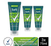 Sure Men Active Fresh Whole Body Deodorant Men's Deodorant Cream with a herbal, citrus & woody fragrance for 72 hour odour control 75 ml