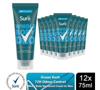 Sure Men Whole Body Deodorant Cream Ocean Rush w/ 72H Odour Control 75ml, 12 Pk