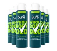 Sure Men Whole Body Deodorant Spray Active Fresh w/ 72H Odour Control 150ml, 6pk