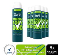Sure Men Whole Body Deodorant Spray Ocean Rush & Active Fresh 150ml, 6 Pack