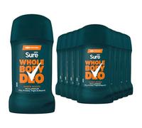 Sure Men Whole Body Deodorant Stick Amber Woods 72H Protection 50 ml, 12 Pack - Aluminium Free Anti-Perspirant for All Over Body Use, Woody Masculine Scent, Dermatologically Tested