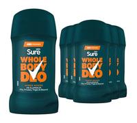 Sure Men Whole Body Deodorant Stick Amber Woods 72H Protection 50 ml, 6 Pack - Aluminium Free Anti-Perspirant for All Over Body Use, Woody Masculine Scent, Dermatologically Tested