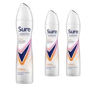 Sure Nonstop Protection Anti Perspirant Deodorant Spray Energise, Pack of 3, Alcohol-Free Deodorant for Women 72-Hour Odour and Sweat Protection with Mandarin and Mango Scent, 250ml