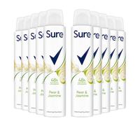 Sure Nonstop Protection Anti Perspirant Deodorant Spray Pear & Jasmine, Pack of 10, Alcohol-Free Deodorant for Women 48-Hour Odour and Sweat Protection with Fruity and Floral scent, 200ml
