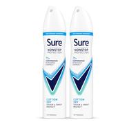 Sure Nonstop Protection Cotton Dry Antiperspirant Deodorant, 72-Hour Odour & Sweat Protection, Fresh Cotton Fragrance, 250ml (Pack of 2)