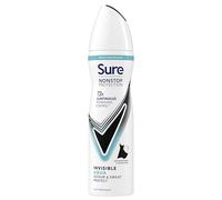 Sure Nonstop Protection Invisible Aqua Anti-Perspirant Aerosol Women's Deodorant Spray with Body Heat Activated technology and white mark protection for 72 hour odour and sweat protection 150 ml