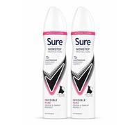 Sure Nonstop Protection Invisible Pure Antiperspirant Deodorant, 72-Hour Odour & Sweat Protection, Anti-White Marks & Yellow Stains, 250ml (Pack of 2)