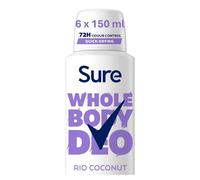 Sure Rio Coconut Whole Body Deodorant women's deodorant spray with a fresh & tropical fragrance for 72-hour odour control 150 ml - Pack of 6