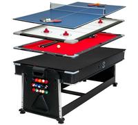Sure Shot 7Ft 4-In-1 Multi Games Table, Pool Table, Air Hockey, Table Tennis, Rotational Design, Accessories Included, Black