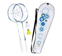 Sure Shot Athens 2 Player Badminton Racket Set with 2 x Full Size Adult Rackets and 2 Shuttles with Carry Bag, Blue/Silver/White, 26.35 Inch